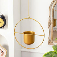 Plant Pots and Hanging Basket for Indoor Plants, Iron Flower Pots with Circular Frame Design, Spray Painted Wall Planter, Fence Planters for Home