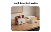 Bladeless Desk Fan Low Noise Retro Table Fan Comp Electric T Size Cooling Fan for Students, Office Workers, Desktop, Dorm Room, Bedroom