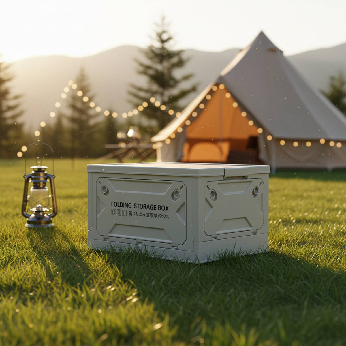 Foldable Design Folding Camp Box with Tabletop Lid Multi-Functional Folding Storage Box with Tabletop Two-in-onePurpose Camping Furniture Large Capacity for Car Owners, Families, Homeowners, Picnic, Garden