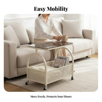 With casters 2-Tier Rolling Organizer Cream aesthetic 2-Tier Utility Trolley Minimalist Design Side Table Multifunctional for Homeowners, Office Workers, Living Room, Bedroom, Balcony, Kitchen