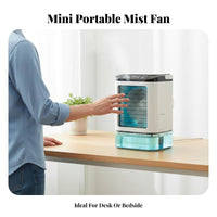 Desktop Misting Fan Cools & Humidifies Portable Misting Fan Twin Mist Spray Mini Air Humidifier for Office, Bedroom, Dorm Room