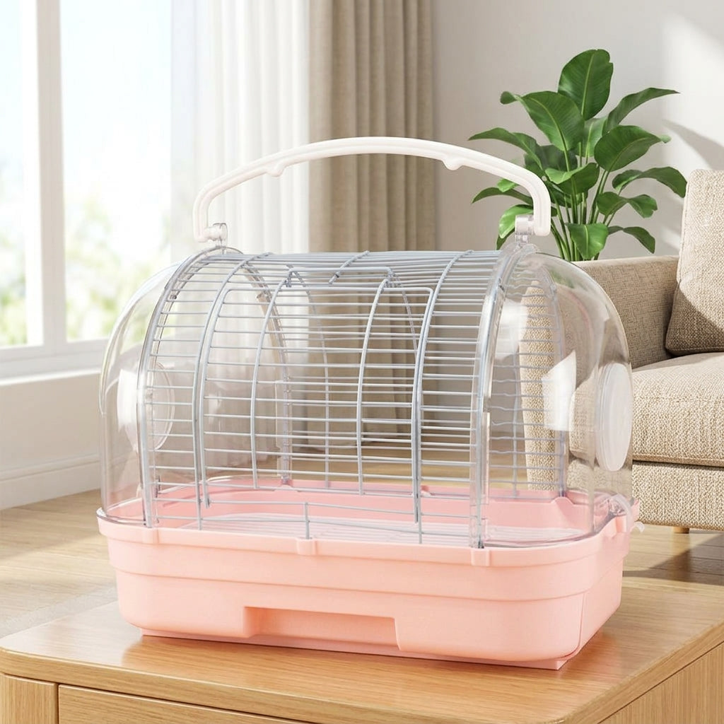 Portable Bird Cage with Handle, Hard-Sided Outdoor Bird Carrier for Parrot Travel, Small Bird Cage with Removable Tray for Easy Cleaning