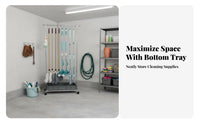 Broom and Mop Holder Rack No Required Stainless Steel Broom Stand Rust-Resistant Freestanding Cleaning Tool Holder for Garage, Utility Closet