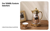 Metal Liner Insulated Glass Kettle Domed Lid Glass Serving Kettle Embossed Band Drinkware Curved Handle