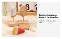 4 Pieces Natural Wood Grain Wooden Ice Pop Set Painted Details Ice Pop Toy Set Simple Design Ice Cream Stand Smooth Edges for Storage