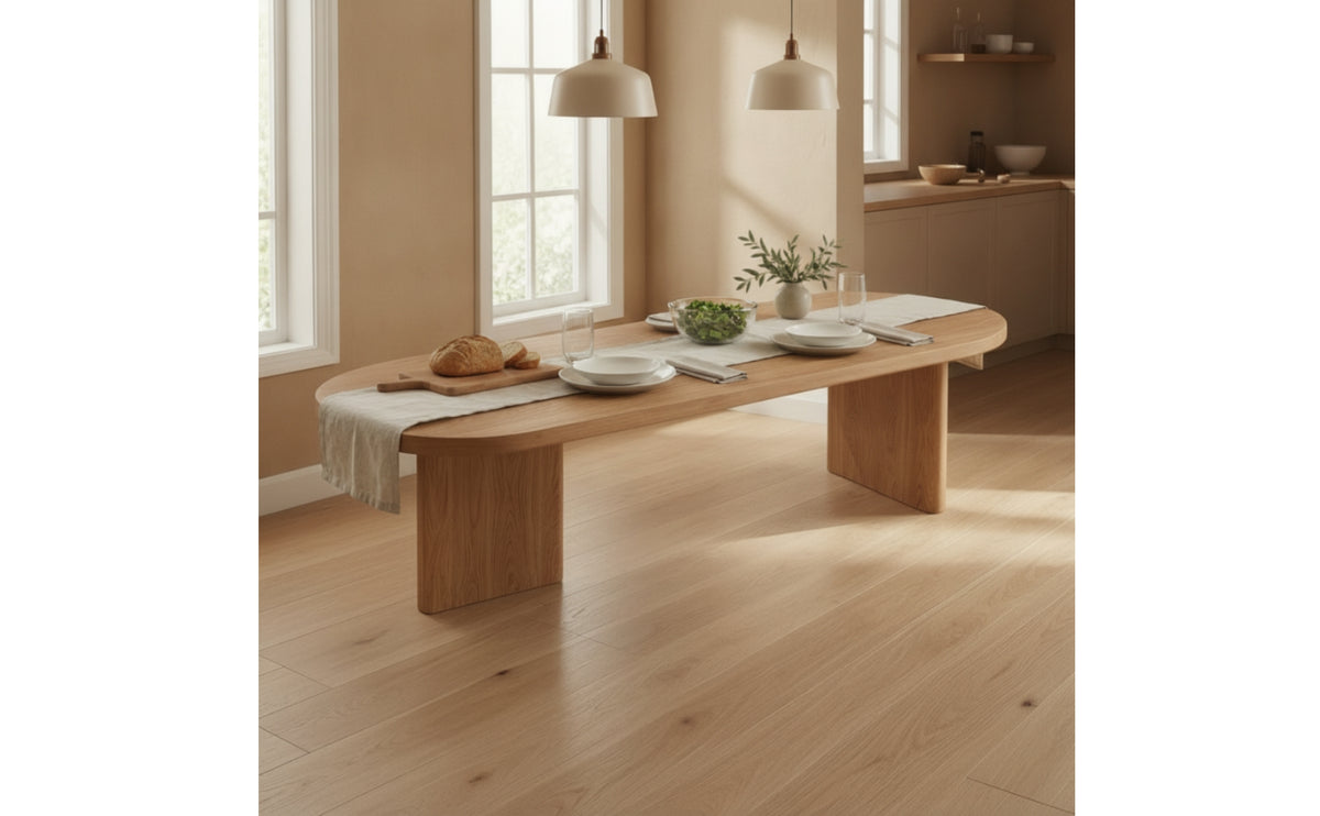 Natural Finish Wooden Pedestal Dining Table Modern Dining Table with Pedestal Base Solid Furniture Practical for Kitchen
