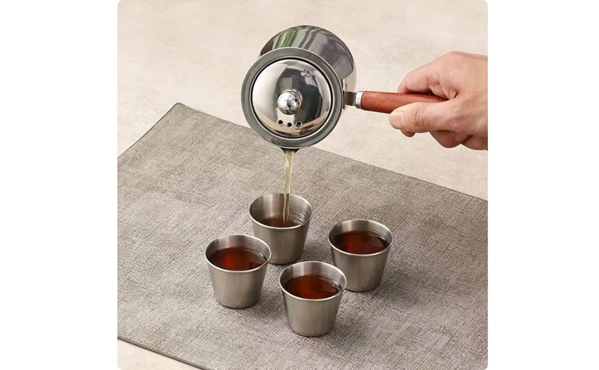 Spill-Resistant Wood Handle Tea Kettle Lid Included Stainless Steel Teapot Easy to Clean Portable Teapot Long-Lasting for Outdoor