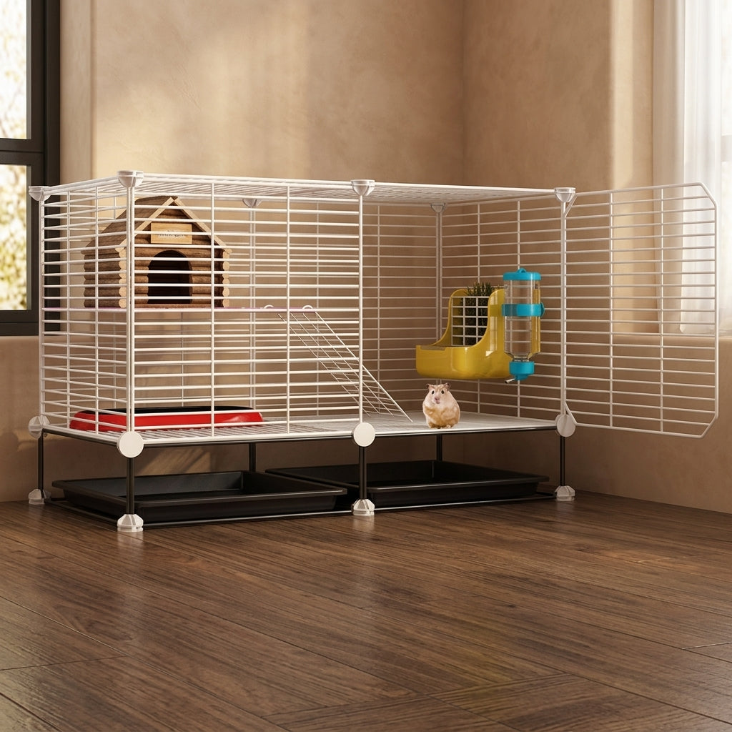 Hamster Cage and Multi-Level Chinchilla Cage, Indoor Gerbil Cage with Front Access Door, Rodent Cage Featuring a Bottom Board for Easy Cleaning