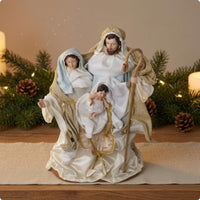 Vertical Display Tabletop Nativity Figurine Satin-Like Holy Family Figurine Resin and Fiber Holy Family Figurines Round Base for Desktop, Shelf