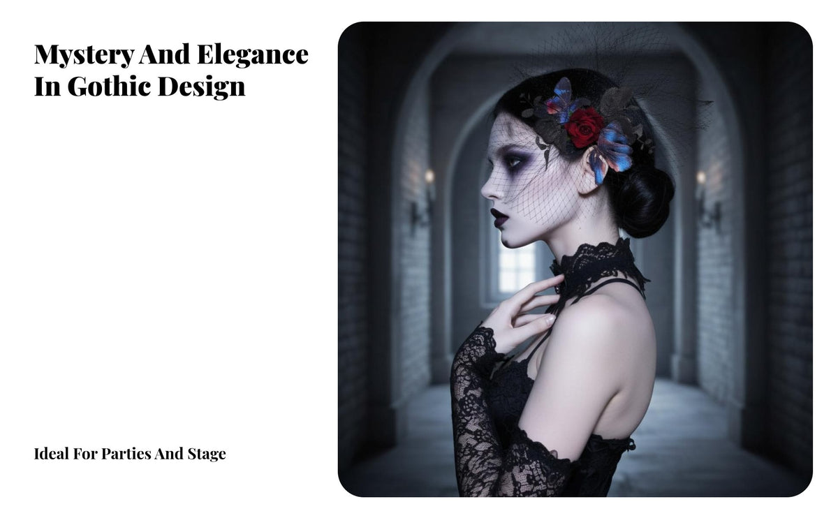 Gothic Flower Fascinator Vintage Inspired Halloween Mesh Covering Hair Fastener Flower Mesh Hair Fastener Retro Design Dark