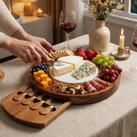 Wood Marble Cheese Tray Recessed Serving Sections Storage Cheese Board