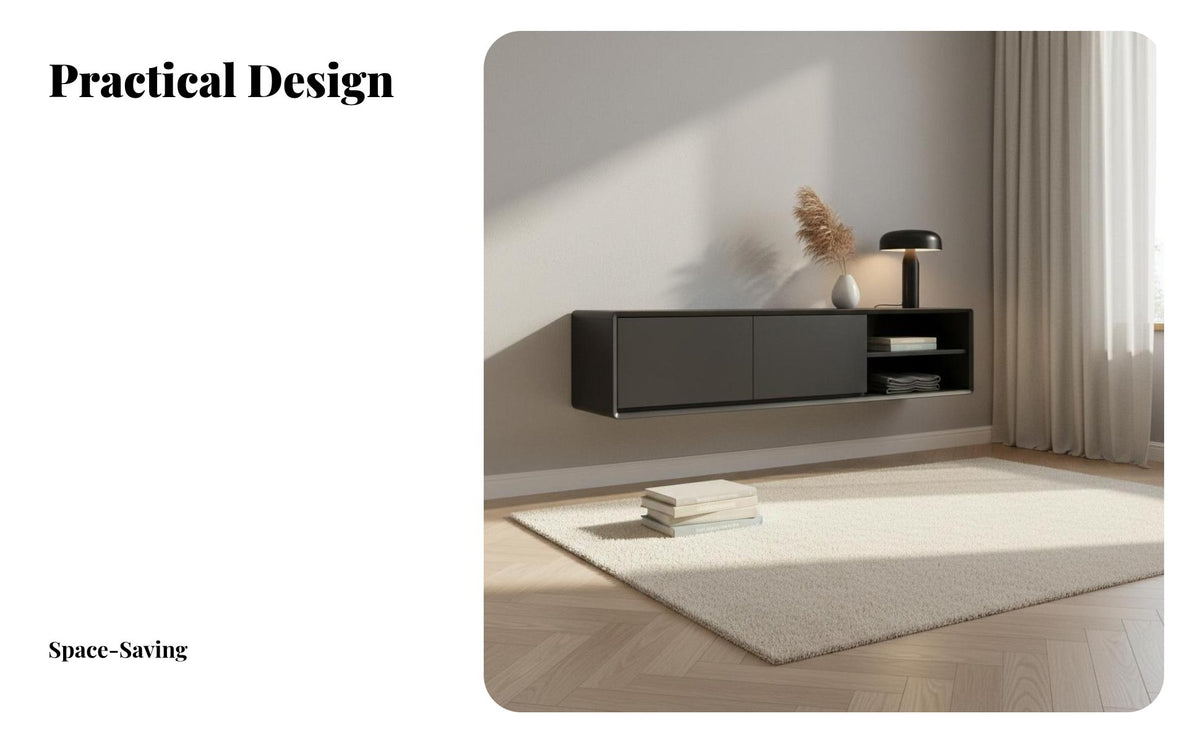 Minimalist design Handleless Credenza Modern Design Sideboard Black Finish Buffet Cabinet Multipurpose for Homeowners, Apartment Dwellers, Adults, Dining Room, Bedroom, Hallway, Kitchen