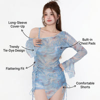 Swimsuits for Women with Long Sleeves for Water Sports, Three-Piece Set for Adults with Padded Support, Modest Polyester