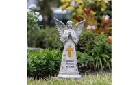 Lighted Praying Angel Memorial Light Weatherproof Angel Statue with Solar Panel Resin Embossed for Graveside