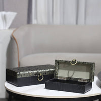 2 Pieces Keepsake Boxes with Circular Pull Rectangular Wooden Boxes with Lids Stylish for Entryway