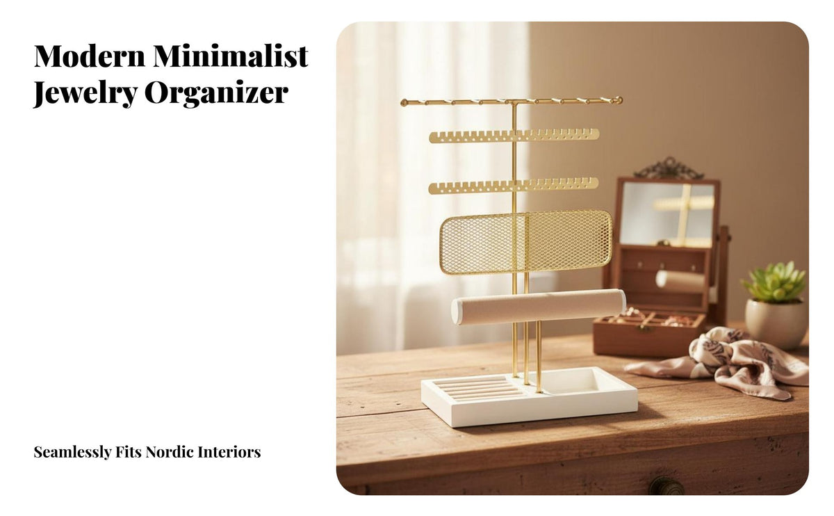 Necklace and Earring Holder Large Capacity Jewelry Stand with Band Tray Multi-Tier Jewelry Stand Stable Wooden Base for Vanity