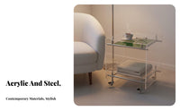 Transparent Design 2-Tier Rolling Trolley Movable with Wheels 2-Tier Rolling Trolley Multi-Functional Bedside Cabinet Multifunctional for Apartment Dwellers, Office Workers, Bedroom, Living Room, Small Areas, Kitchen