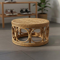 Round Rattan Stool Multi-Functional Wicker Footstool Bohemian Style Small Woven Ottoman for Children, Entryway, Living Room, Balcony