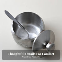 Lidded Spoon Condiment Pot Multi-Functional Stainless Steel Seasoning Jar Food-Grade Round Condiment Pot for Chefs, Kitchen, Dining Table, Buffet Line