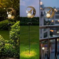 Garden Stake Light with Crescent Moon Warm White Fairy Moon Light LED for Yard
