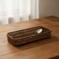 Wicker Cutlery Basket Rattan Cutlery Tray Low-Profile for Countertop, Buffet