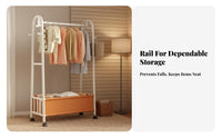 Multifunctional Rolling Clothes with Shelf Heavy-Duty Rolling Clothing Organizer with Basket Lockable Casters Garment Rack Large Capacity for Homeowners, Renters, Students, Bedroom, Entryway, Laundry Room, Closet