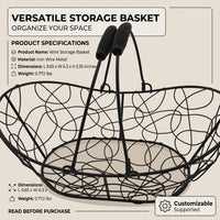 Storage Basket with Twisted Wire Mesh and Pair of Handles for Fruit and Vegetable Organization, Stainless Steel Metal in Boat Shape Design