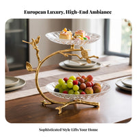 Two-Tier Fruit Tray Stand Branch-Shaped 2-Tier Serving Stand Bird Detail Dessert Display Platter for Snacks, Tea Accompaniments