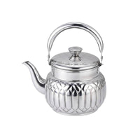 Polished Finish Stainless Steel Tea Kettle Faceted Design Stovetop Kettle Embossed Pattern Kitchenware Arched Handle for Boiling Water