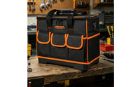 Oxford Textile 18 Inch Tool Bag Black and Orange Hard Bottom Tool Bag Flat-Lid Design Portable Storage Reinforced Handle