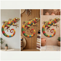 Gecko Wall Decor Iron Lizard Wall Decoration Metal Gecko Multicolor Embossed for Patio, Porch