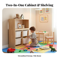 2-in-1 shelf uni-tand Cabinet Rolling Toy Storage Bench Large Capacity children's Furniture Multi-Functional Room Organizer child-safe Design for children, young children, Parents, Playroom, Nursery, Bedroom, Classroom