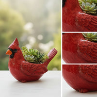 Avian Planter Carved Bird Pot Glazed Container for Plant Lovers, Gardeners, Windowsill, Patio