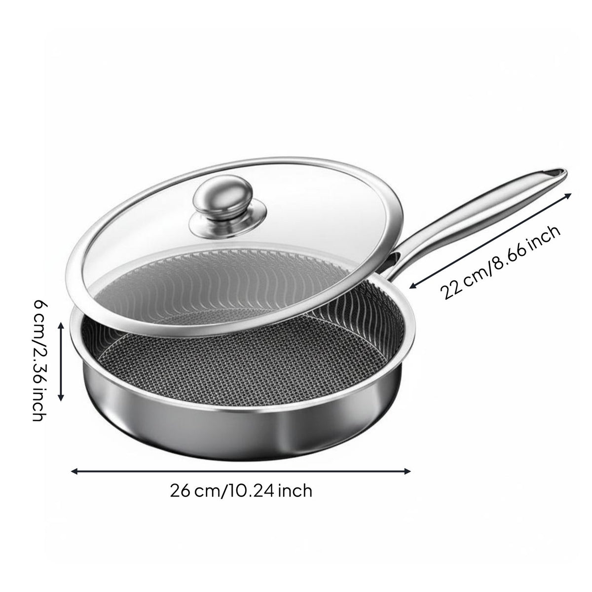 Even Heating 304 Stainless Steel Pan Scratch Resistant Non-Stick Honeycomb Frying Pan for Home Kitchen