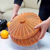 Handmade Fruit Snack Basket Hand-Woven Round Rattan Basket Decorative Tidy Weave for Home, Tabletop