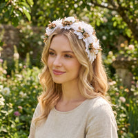 Headband with Faux Flowers Romantic Floral Hair Accessory Flower Crown Dressy Hairband Boho for Women, Weddings, Photoshoots