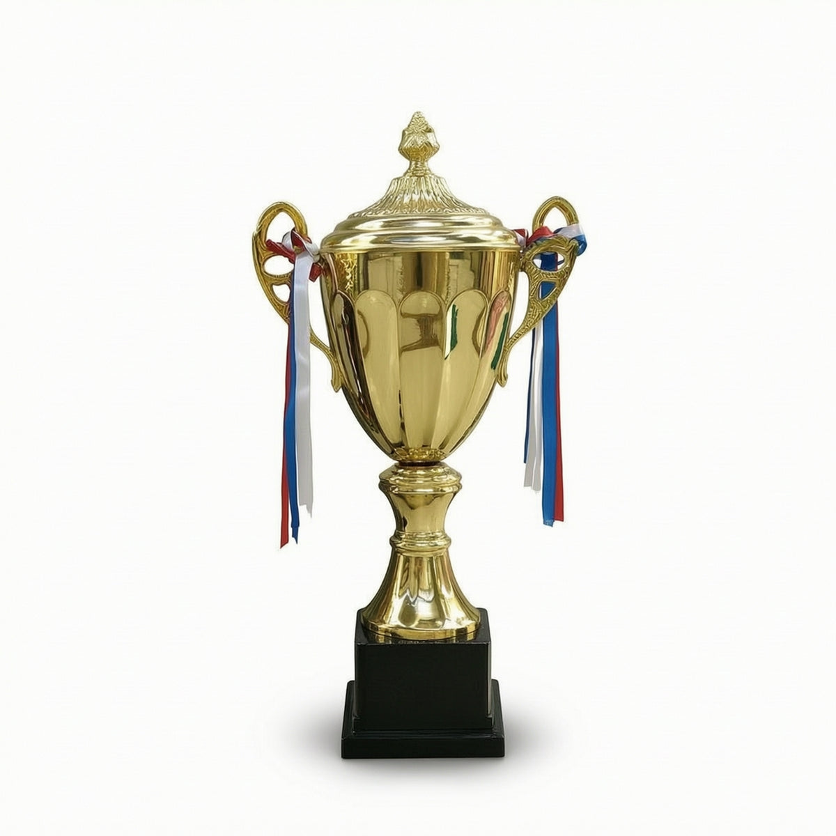 Trophy with Lid Gold-Colored Trophy with Ribbons Award Cup Polished Lidded for Winners, Ceremonies, Contests