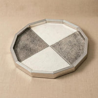 Horsehair Tray Modern Luxury Style Decorative Metal Tray Stainless Steel Frame Home Decor for Tea Table, Living Room
