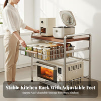 Multifunctional Wood and Steel Kitchen Rack Space Saving Microwave Oven Shelf with Drawer Rustproof Kitchen Appliance Storage Stand Sturdy & Long-Lasting for Home Cooks, Homeowners, Apartment Dwellers, Pantry, RV, Dorm Room, Office