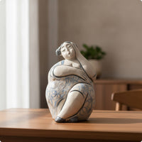 Female Figure Sculpture Handmade Female Figurine Seated Ceramic Figurine for Office Desk