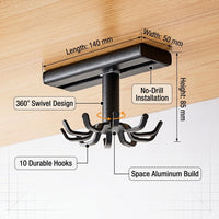 Cabinet Hanging Rack and Wall Organizer for Home Cook, Space Aluminium Under Shelf with Rotating Hooks