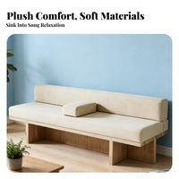 Wabi-Sabi Aesthetic Straight-Line Wooden Frame Sofa Minimalist Design space-saving Settee Designer Inspired Lounge Bench 2-Seater for Interior Designers, Business Owners, Coffee Shop, Hotel Lobby, Reception Area, Living Room