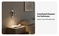 Push Button Switch Rotatable Bedside Wall Lamp Modern Minimalist Design Recessed Reading Light Aluminum Alloy Body Bedside Wall Sconce Anti-Glare for Book Lovers, Hotel Operators, Homeowners, Bedroom, Dorm Room, RV