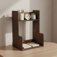 Wooden Desk Shelf Space Saving Compact Storage Rack Double Level Small Periodical Rack for Students