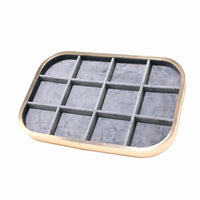 Aluminum Alloy 12-Compartment Jewelry Tray Rounded-Rectangle Flocked Jewelry Tray
