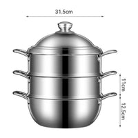 3 Tier Steamer Pot Thickened Finish Tiered Steam Cooker Three Ply Bottom Steaming Pan for Gas Cooktop
