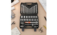 Socket Tool Kit Metric Socket Set with Case Professional-Grade Tool Set with Storage Case for Automotive Repair, Garage, Roadside Emergency
