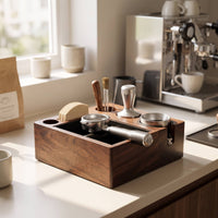 Espresso Knock Box and Tamping Station Walnut Coffee Knock Box and Tamping Station Wooden Organized for Baristas