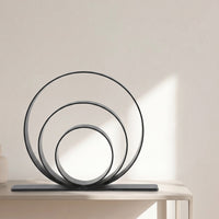 Tabletop Ornament with Concentric Rings Modern Metal Circle Sculpture on Base Decorative Geometric Table Ornament for Entryway