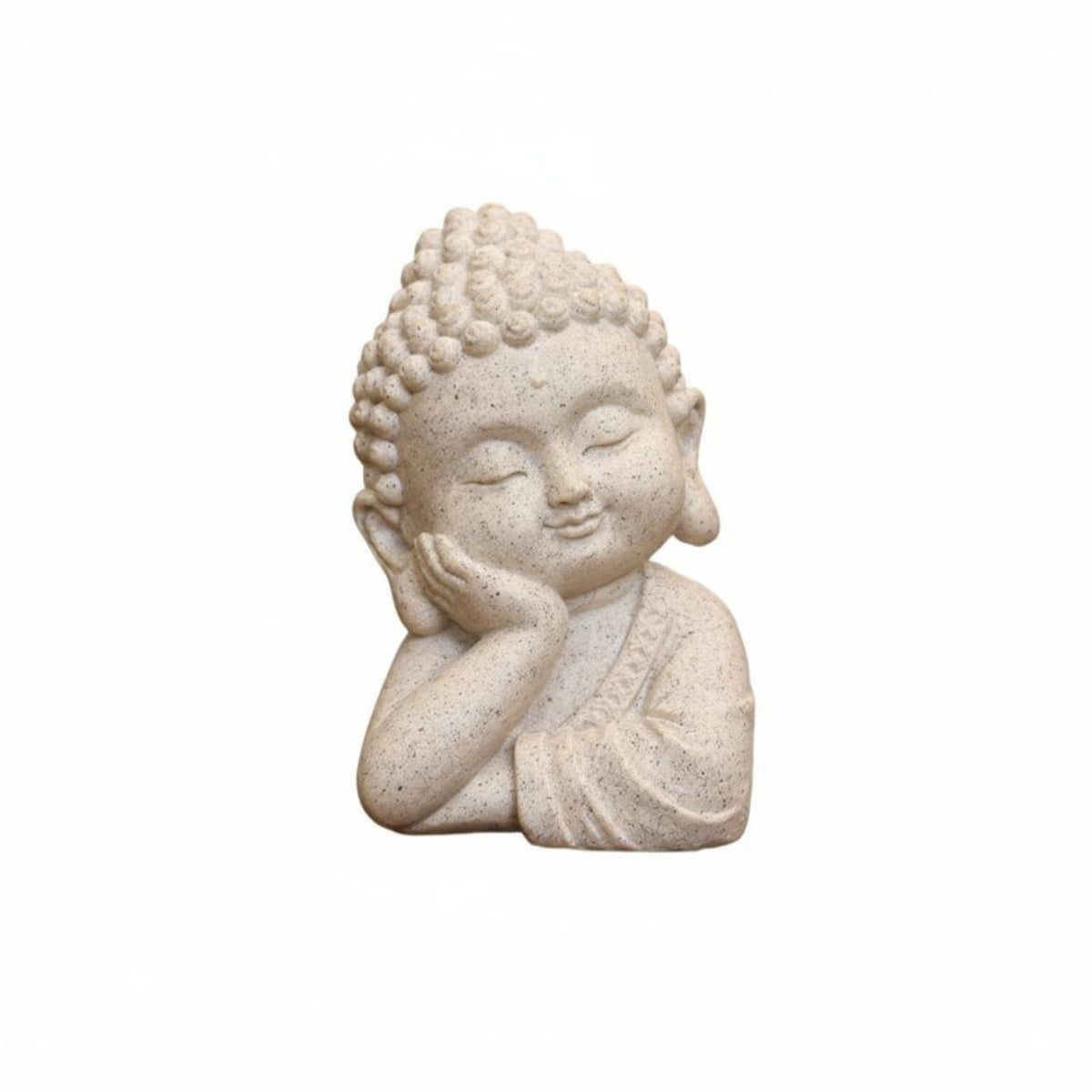 Serene Countenance Zen Buddha Head Statue Imitation Stone Finish Cute Monk Sculpture Artisan-Made Look Little Buddha Statue for Office
